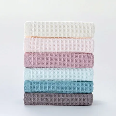 Waffle Weave Face Towel Pure Cotton Absorbent Quick Dry Soft Solid Color Bathroom Adult Hand Towel Honeycomb