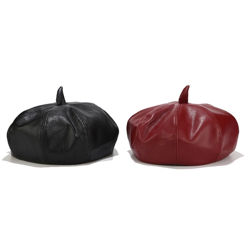 Boina De Cuero PU Para Mujer Sombrero Octogonal Pintor Retro Estilo Japonés Color Sólido Moda Otoño Invierno Accesorio