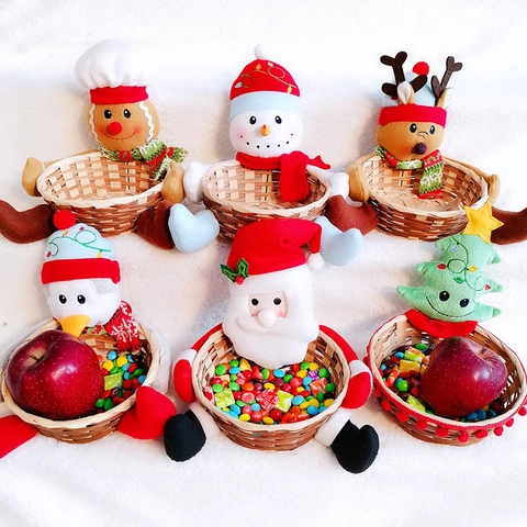Grand Panier De Rangement De Noël En Bambou Et Tissu Avec Personnage En Peluche Pour Décoration De Fête Et De Bureau