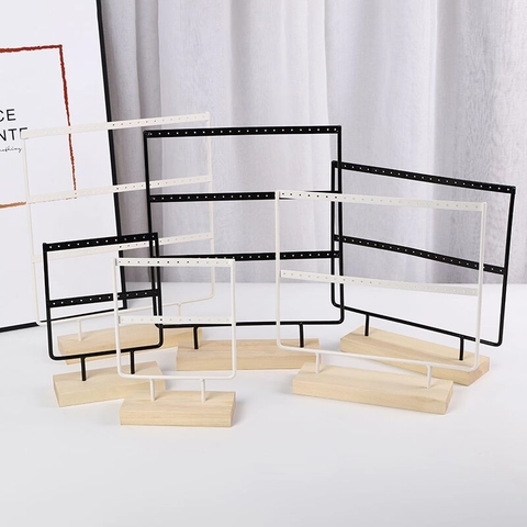 Earring Display Stand Holder Iron Metal Rack With Wooden Base Multi Hole Jewelry Organizer Desktop Nordic Style
