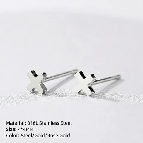 Minimalista Orecchini a Bottone a Croce in Acciaio Inossidabile 316L Geometrici a Forma di X per Donna Gioielli Regalo