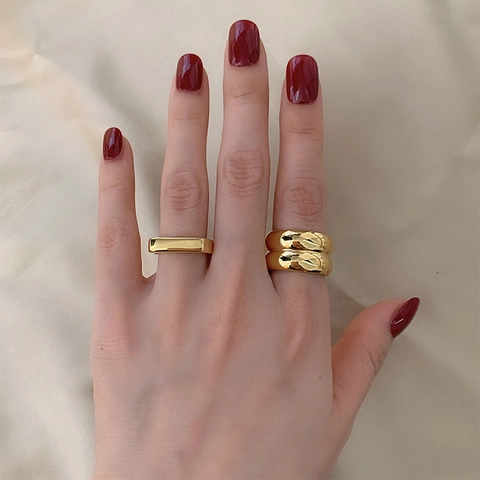 Damen Titanstahl Ring 18K Vergoldet Breit Übertrieben Geometrisch Poliert Minimalistischer Siegelring Finger Schmuck