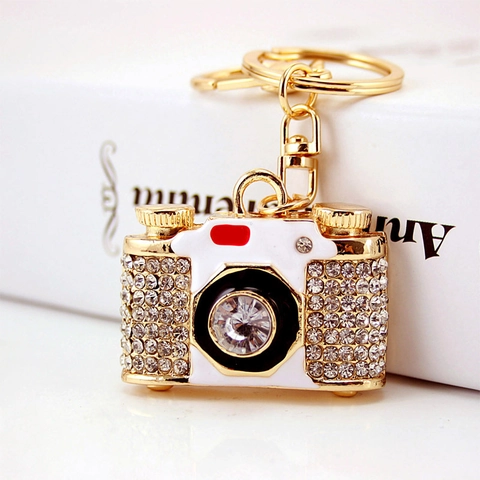 Porte-Clés Appareil Photo Alliage De Zinc Strass Émail Photographie Nouveauté Bijoux De Mode Étincelants Pour Femmes