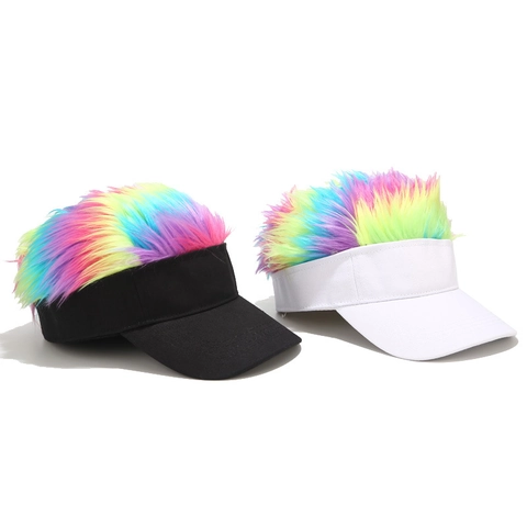 Cappellino Da Baseball Novità Con Parrucca Arcobaleno Capelli Sintetici Cotone Visiera Da Festa Per Uomini Donne Bambini