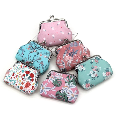 Vintage Floral Print Coin Purse Mini Wallet With Metal Kiss Lock Clasp Retro Fabric Pouch For Women Girls