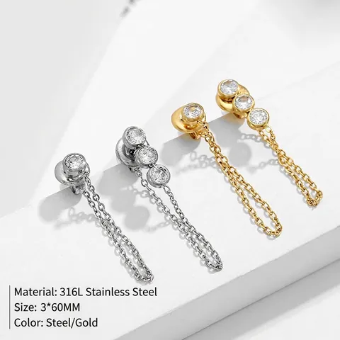 Edelstahl Ohrstecker Mit Zirkonia Lange Kette Quaste Baumeln Geometrische Mode Schmuck Für Frauen