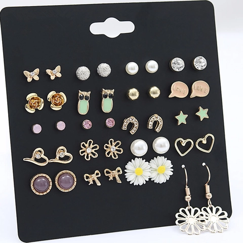 Collezione Orecchini A Lobo In Lega Per Donna Farfalla Cuore Fiore Perla Artificial Sintetica Strass Stile Coreano Minimalista Gioielli