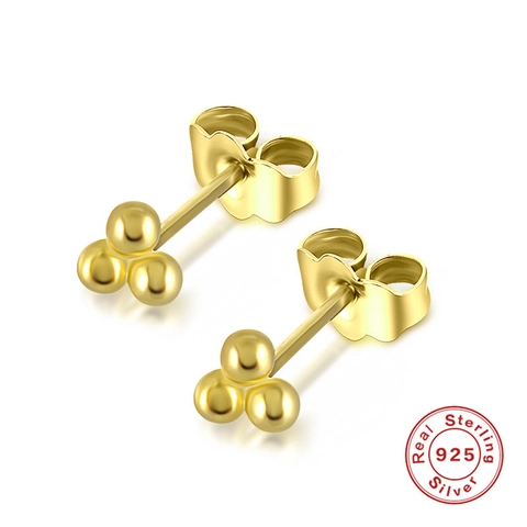Minimalist Triple Bead Stud Earrings 925 Sterling Silver Small Geometric Ball Piercing Jewelry Gift For Women Girls