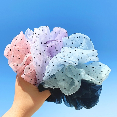 Elastico Per Capelli Oversize In Rete A Pois Organza Elastica Stile Retrò Francese Elegante Per Donne