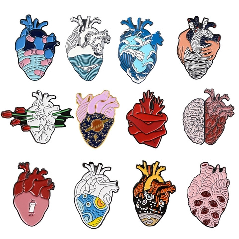 Künstlerische Anatomische Herz Emaille Brosche Pin Legierung Surrealistische Sternennacht Gehirn Wal Herz Abzeichen Für Damen Herren Jeansjacke Schmuck Geschenk
