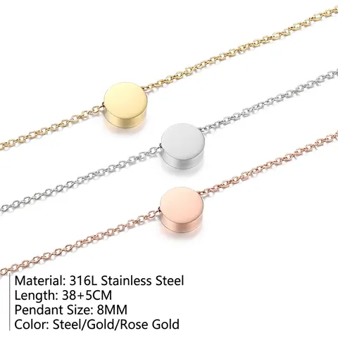 Collana Minimalista in Acciaio Inossidabile Con Ciondolo a Disco Rotondo per Donna Elegante Girocollo Geometrico Gioielli