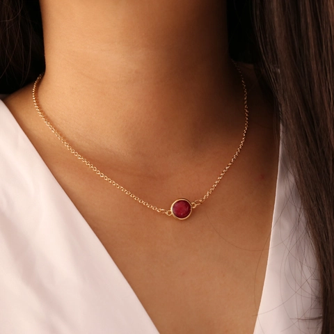 Collar Con Colgante Redondo De Piedra Semipreciosa Aleación Oro Simple Elegante Joyería Regalo Para Mujeres Niñas