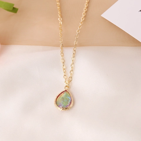 Collar Con Colgante Piedra Semipreciosa Opalo Sintetico Forma Abanico Gota Aleacion Chapada En Oro Joyeria Vintage Elegante Para Mujer