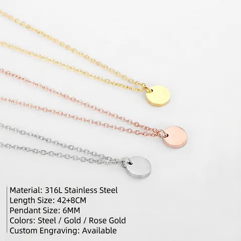 Collana con Ciondolo Rotondo in Acciaio Inossidabile Minimalista per Donna Gioielli con Catena a Clavicola Placcati Oro Argento Rosa