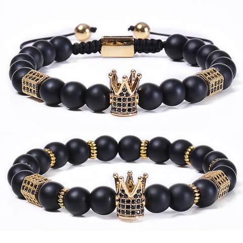 Luxury Crown Charm Beaded Bracelet With Matte Natural Stone Copper Micro Paved Zircon Fashion Jewelry For Men And Women