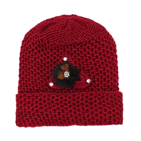 Berretto Invernale Da Donna Con Fodera In Pile Maglia Spessa Con Pompon In Pelliccia Sintetica E Strass