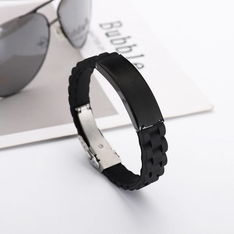 Men Trendy Silicone Stainless Steel Bracelet Adjustable Sporty Simple Fashion Wristband Durable Casual Jewelry