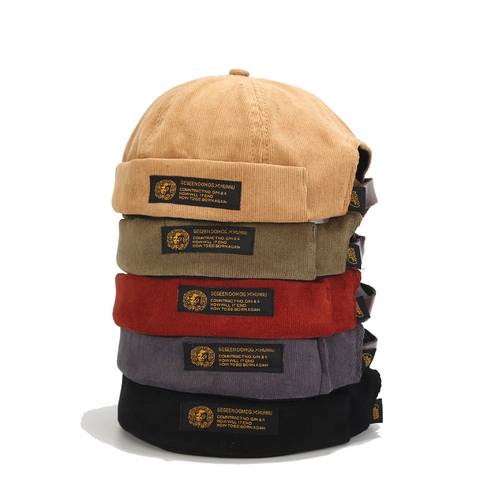 Retro Docker Hat Corduroy Baumwolle Randlose Seemannsmütze Verstellbares Lederband Streetwear Vintage Für Herren Damen