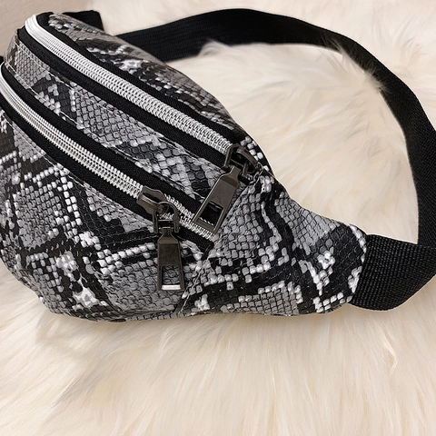 Sac De Taille À Imprimé Peau De Serpent En Cuir PU Multi Fermeture Éclair Sac De Poitrine Pour Hommes Et Femmes Style De Rue