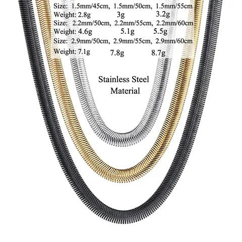 Minimalist Flat Snake Bone Chain Necklace Stainless Steel Geometric Versatile Jewelry For Men And Women