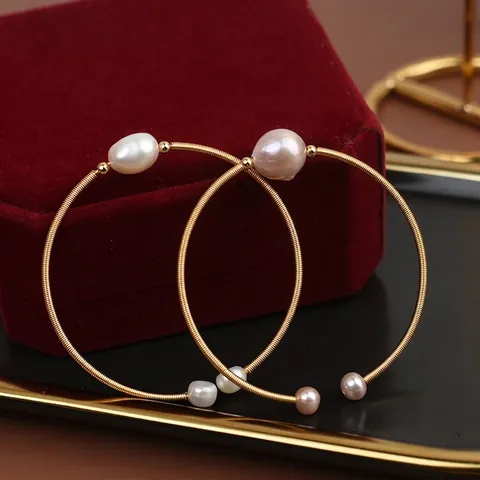 Handgemaakte Gouddraad Omwikkelde Zoetwaterparel Open Armband Voor Dames Vintage Barokke Parel Verstelbare Minimalistische Sieraden