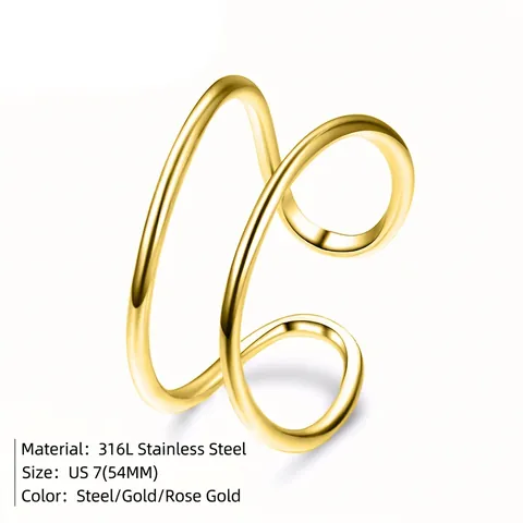 Double Layer Open Ring 316L Stainless Steel Geometric Adjustable Minimalist Modern High Polish Jewelry For Women