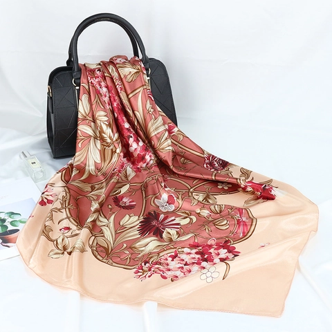 Foulard Quadrato in Satin Stampato da Donna Elegante Motivo Floreale con Cavallo Fascia per Capelli Avvolgente Vintage Moda Hijab