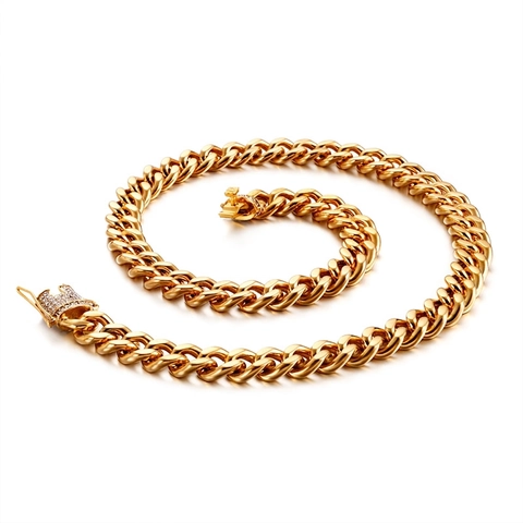 Collana Catena Maglia Cubana Acciaio Inossidabile Chiusura Zircone Intarsiato Gioielli Moda Hip Hop Da Uomo Stile Tendenza