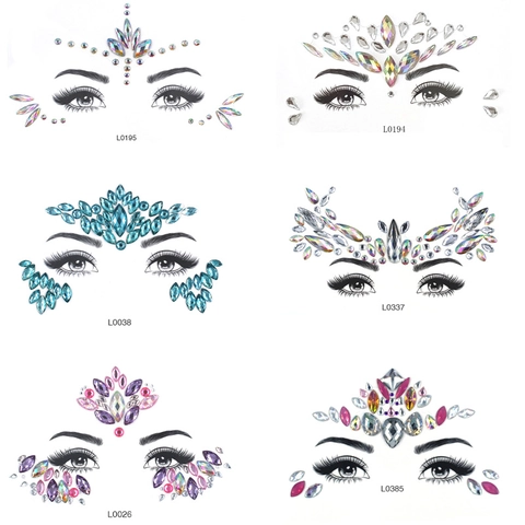 Face Jewels Rhinestone Stickers Body Gems Self Adhesive Temporary Tattoo Crystal Eye Makeup For Party Festival Women Acrylic Glitter