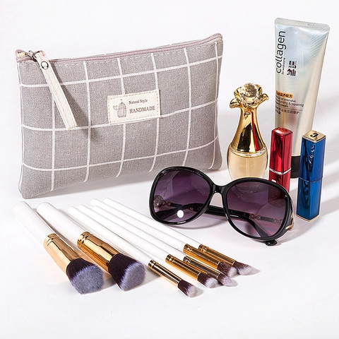 Canvas Cosmetic Bag Large Capacity Makeup Pouch Portable Toiletry Wash Storage Organizer Travel Pouch For Women Girls