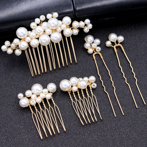 Set Pettine E Forcine Per Capelli Da Sposa Fatti A Mano Imitazione Perla Artificial Lega Floreale Accessori Per Capelli Matrimonio Donna