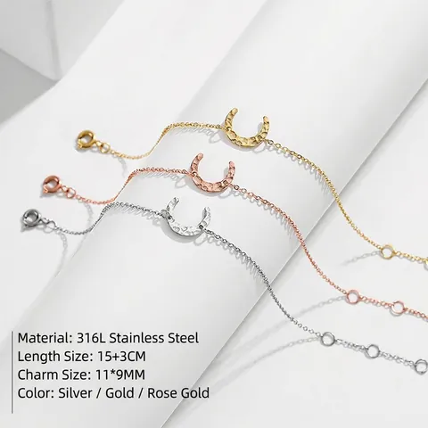 Bracciale Pendente a Mezzaluna Martellato in Acciaio Inossidabile Minimalista per Donna Moda Pendolare Gioielli Regolabili Regalo Moda