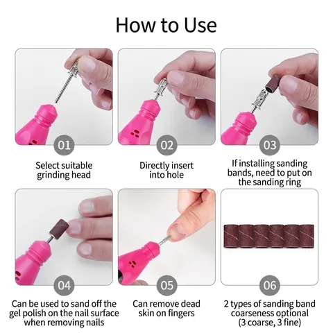 Portable Electric Nail Drill Machine USB Professional Nail Art Grinder Manicure Pedicure Polishing Including Bits Bands