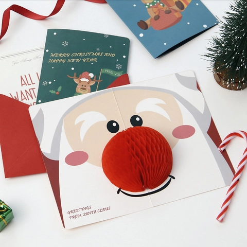 3D Wabe Weihnachten Grußkarten Weihnachtsmann Schneemann Rentier Pop Up Feiertagskarte Mit Umschlag Für Weihnachtssegen Deko