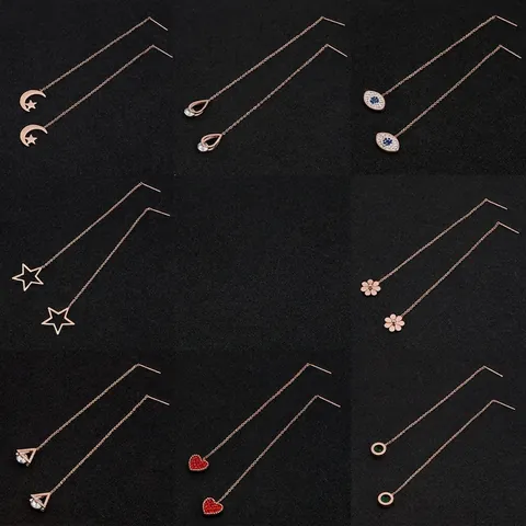 Titanium Steel Long Ear Threader Earrings Rose Gold Tassel Chain Dangle Jewelry For Women Hypoallergenic Minimalist Style