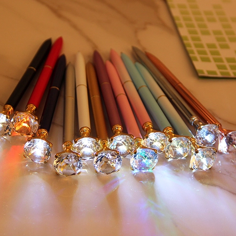 Penna A Sfera Luminosa LED Metallo Grande Diamante Cristallo Strumento Scrittura Per Ufficio Matrimonio Regalo