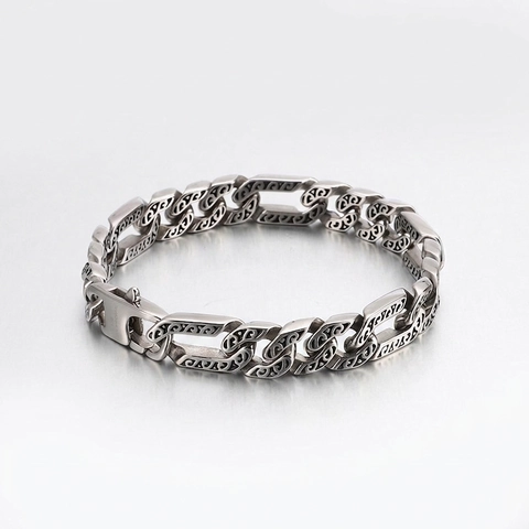 Vintage Punk Stainless Steel Bracelet For Men Gothic Carved Pattern Geometric Link Chain Jewelry