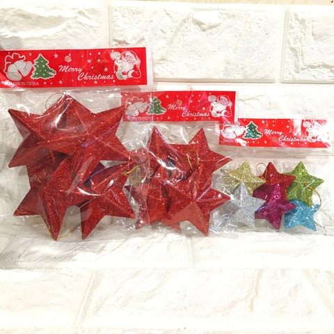 Christmas Star Hanging Ornaments Glittery Plastic 3D Five-Pointed Star For Tree Decoration Festive Party