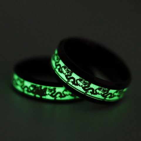 Dragon Ring Stainless Steel Luminous Glow In The Dark Ethnic Chinese Style Vintage Band Men Women