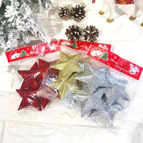 Christmas Star Hanging Ornaments Glittery Plastic 3D Five-Pointed Star For Tree Decoration Festive Party