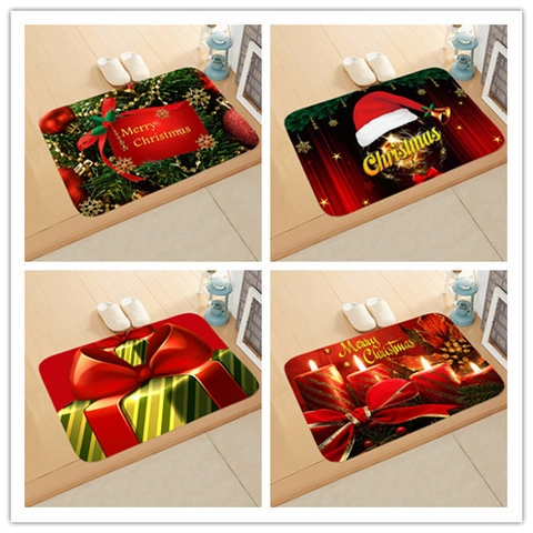Zerbino Natalizio Flanella Antiscivolo Assorbente Ingresso Bagno Tappeto Festivo Babbo Natale Renna Motivo Decorazione Interni