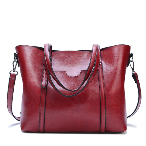 Women Vintage Oil Wax PU Leather Tote Bag Large Capacity Multi Pocket Crossbody Handbag Commuter Retro Style