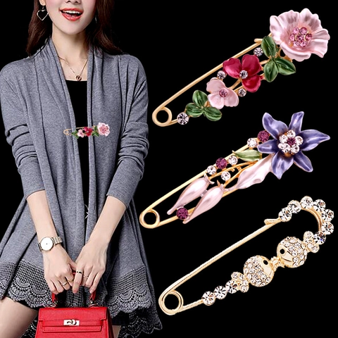 Spilla A Balia Grande In Lega Per Donna Con Strass Smalto Floreale Farfalla Clip Per Sciarpa Gioielli