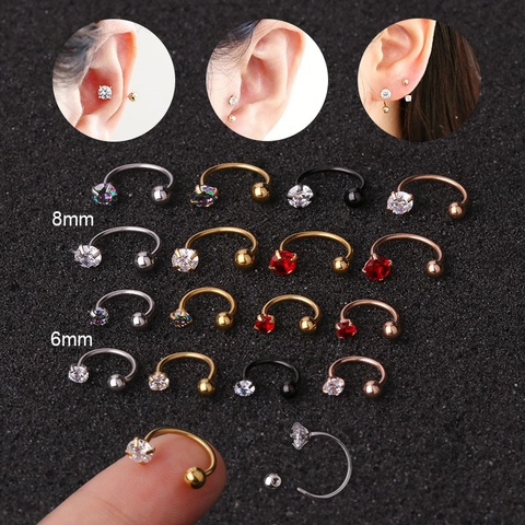 Hoefijzer Septum Ring Zirkonia Neuspiercing Roestvrij Staal Kraakbeen Oorbel Schroefsluiting Mode Lichaamssieraden