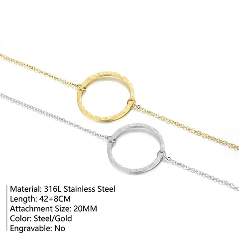 Minimalist Stainless Steel Hammered Round Pendant Necklace For Women PVD Gold Plated Geometric Circle Choker Fashion Jewelry