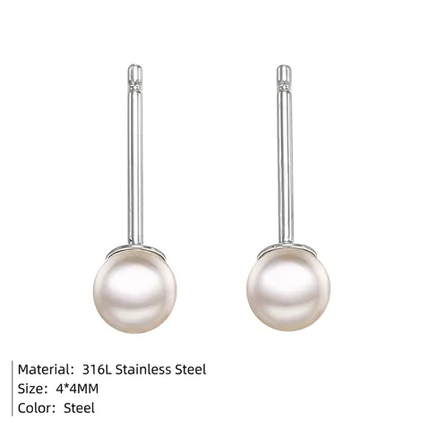 eManco Minimalistische Edelstahl Künstliche Perle Ohrstecker Für Damen 4mm 6mm 8mm Gold Silber Elegante Schmuck Accessoires