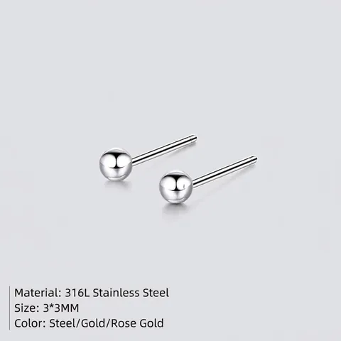 Minimalist Round Ball Stud Earrings 316L Stainless Steel High Polished Classic Jewelry For Women