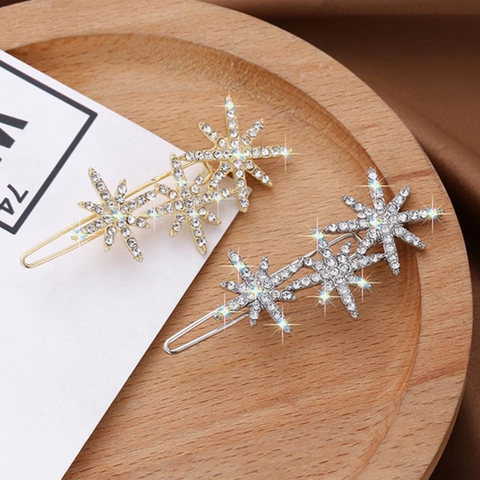 Barrette Cheveux Étoile Flocon De Neige Strass Alliage Épinglette Scintillante Pour Femmes Filles Accessoires Mode