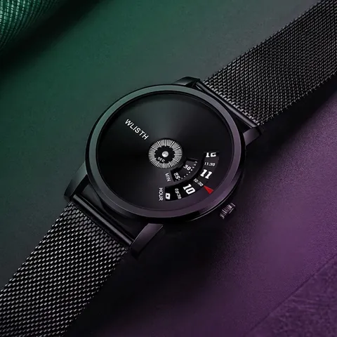 Reloj De Cuarzo Para Hombre Creativo Con Esfera De Disco Giratorio Impermeable Minimalista Correa De Malla De Acero