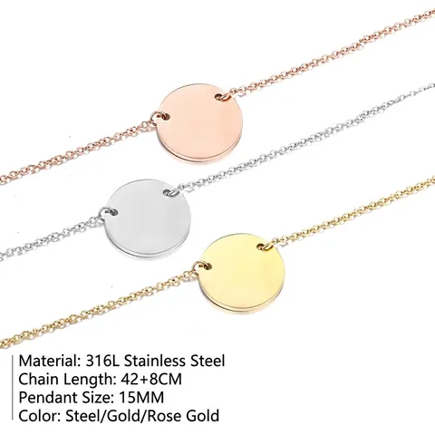 Collana con Pendente a Disco Circolare in Acciaio Inossidabile Minimalista Catena a Clavicola in Metallo Lucido Geometrico per Gioielli Moda Donna